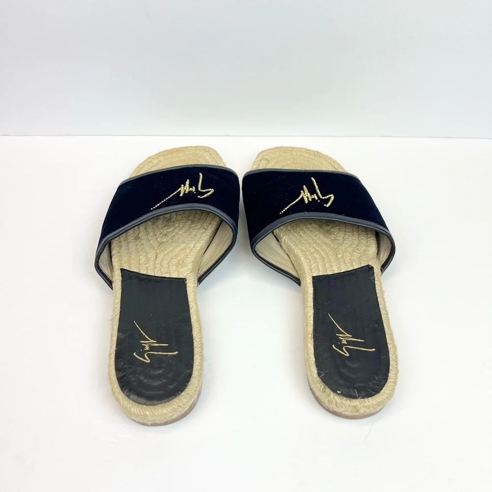 Giuseppe Zanotti Brett Slides Black Velvet Upper Gold-tone Us 13 EU 44 Sandals